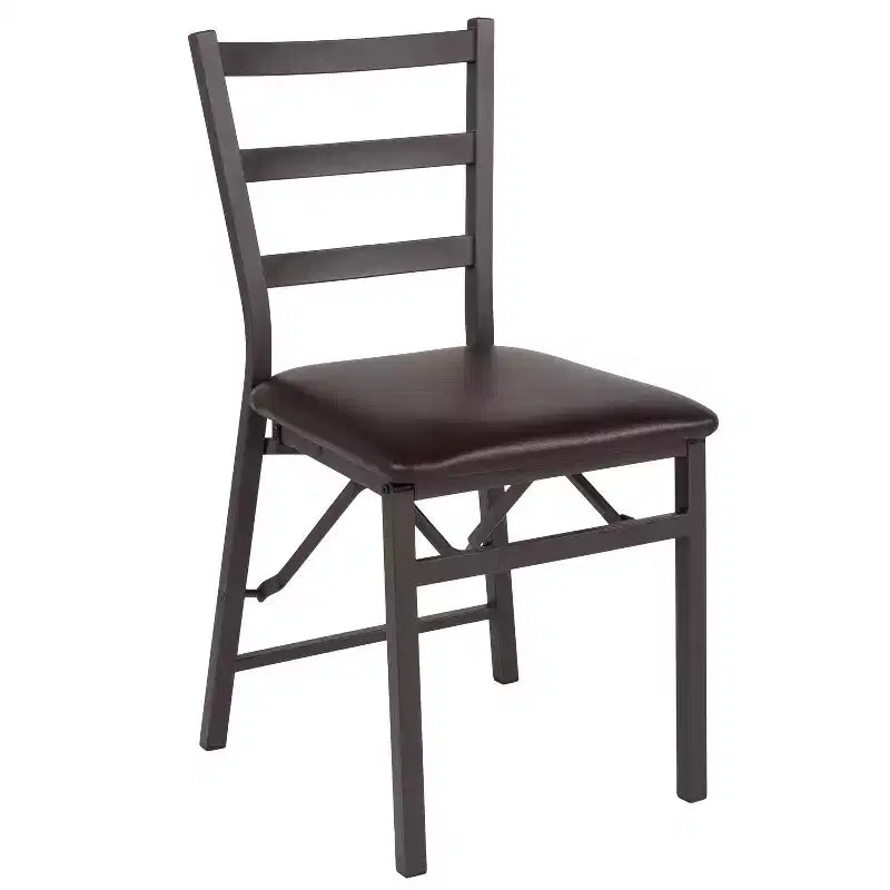 2 Pack Series Brown Folding Ladder Back Metal Chair with Brown Vinyl Seat