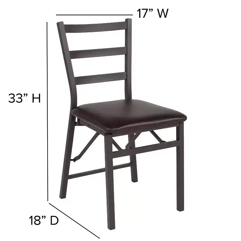 2 Pack Series Brown Folding Ladder Back Metal Chair with Brown Vinyl Seat