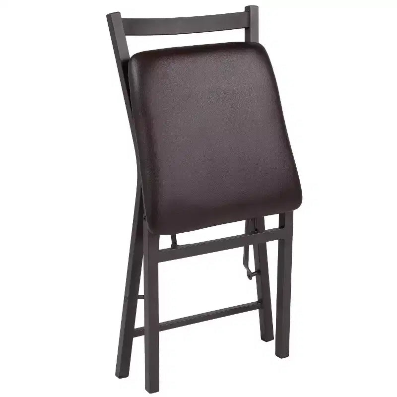 2 Pack Series Brown Folding Ladder Back Metal Chair with Brown Vinyl Seat