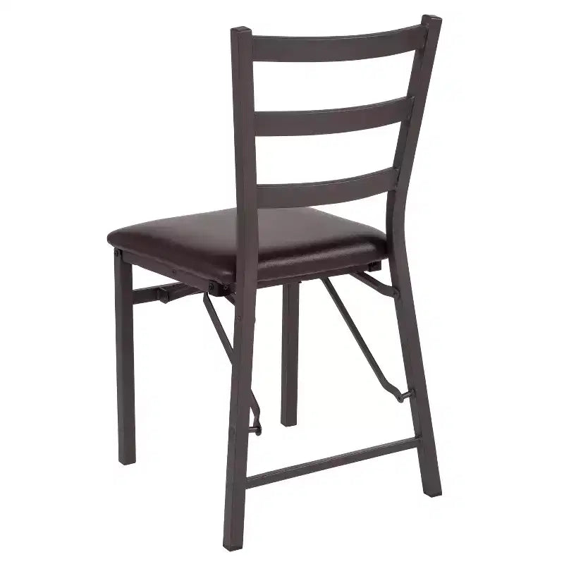 2 Pack Series Brown Folding Ladder Back Metal Chair with Brown Vinyl Seat