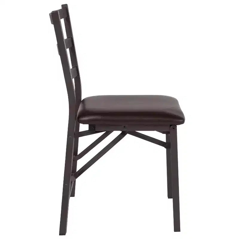 2 Pack Series Brown Folding Ladder Back Metal Chair with Brown Vinyl Seat