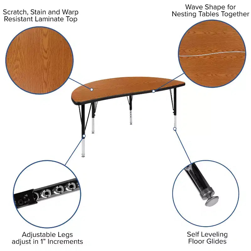 47.5 Half Circle Wave Flexible Collaborative Thermal Laminate Activity Table - Height Adjustable Short Legs