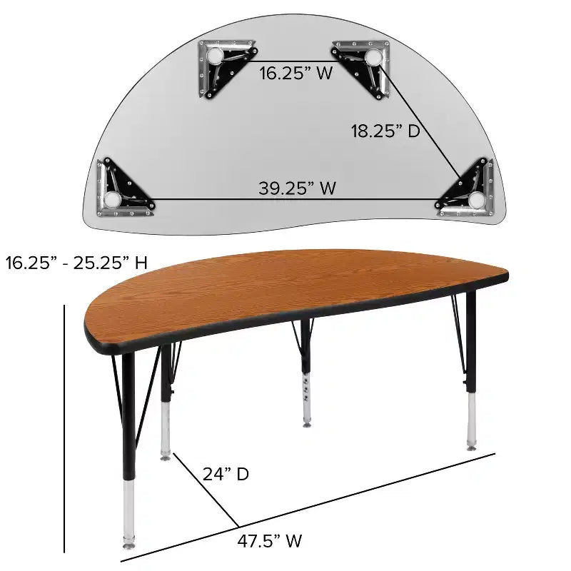 47.5 Half Circle Wave Flexible Collaborative Thermal Laminate Activity Table - Height Adjustable Short Legs