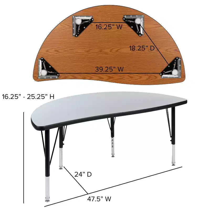 47.5 Half Circle Wave Flexible Collaborative Thermal Laminate Activity Table - Height Adjustable Short Legs