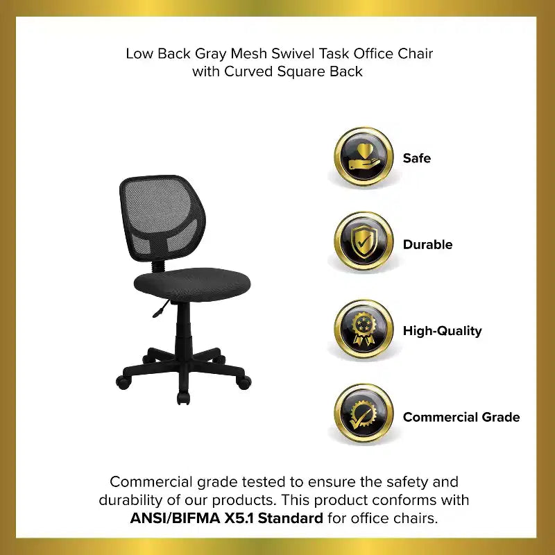 Mid-Back Mesh Swivel Task Office Chair with Curved Square Back