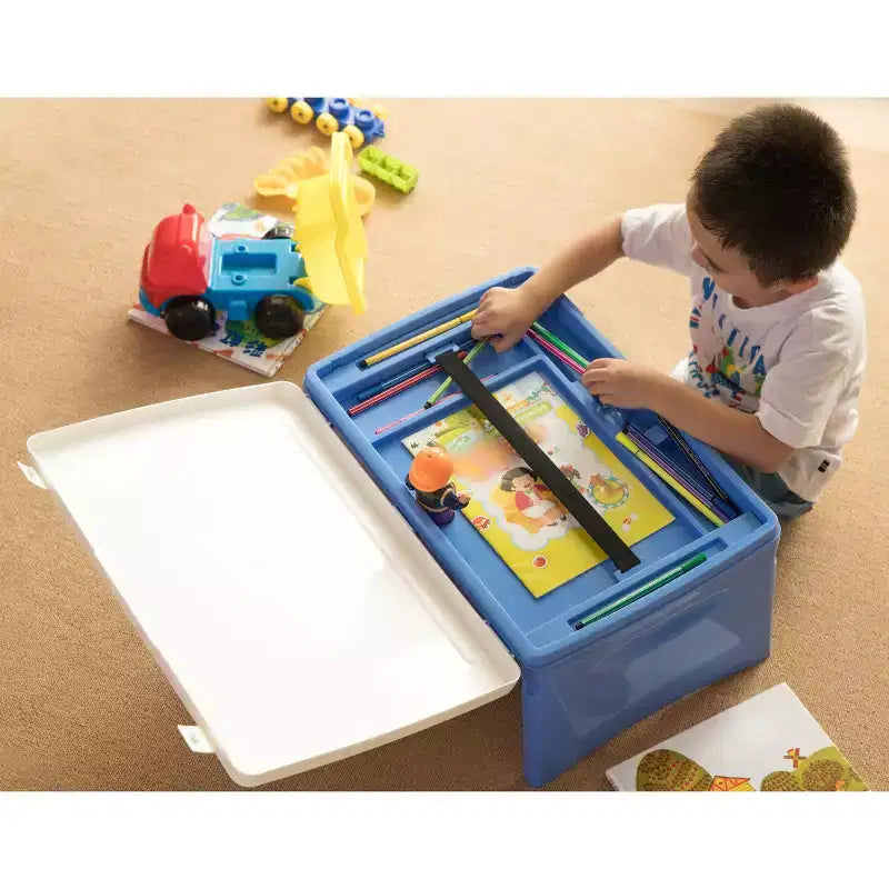 Kids Portable Fold-able Plastic Lap Tray, Blue and White