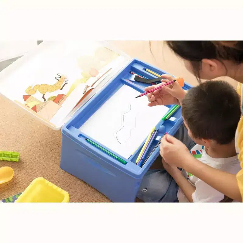 Kids Portable Fold-able Plastic Lap Tray, Blue and White
