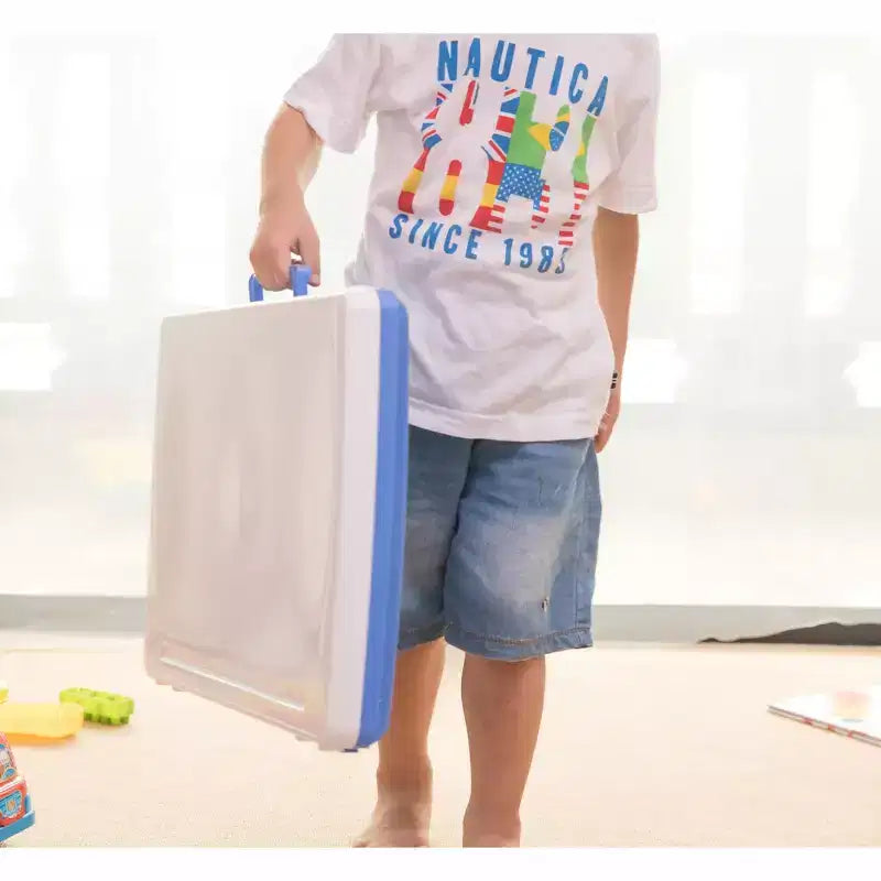 Kids Portable Fold-able Plastic Lap Tray, Blue and White