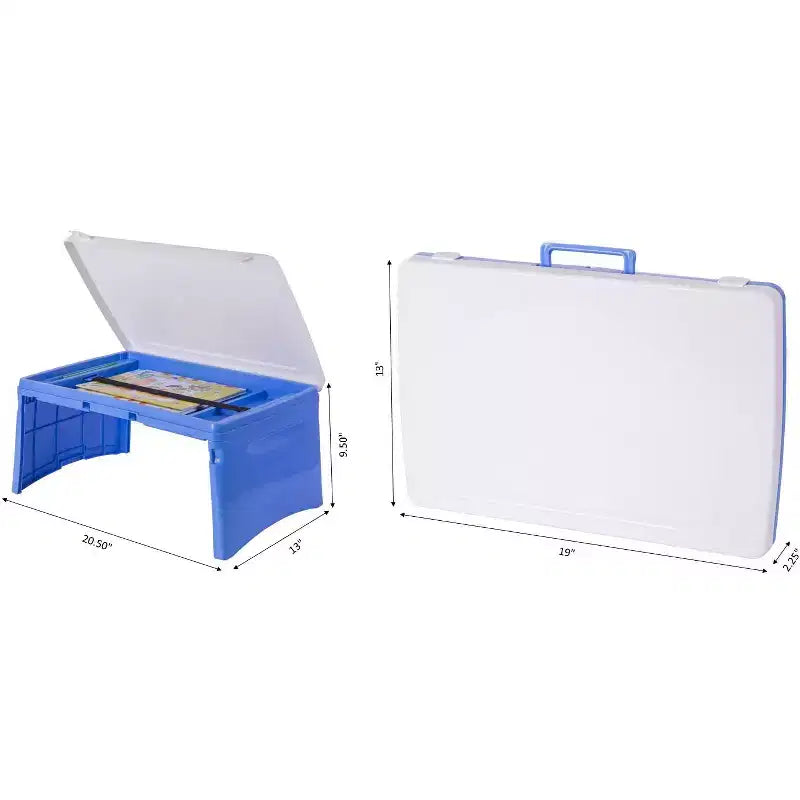 Kids Portable Fold-able Plastic Lap Tray, Blue and White