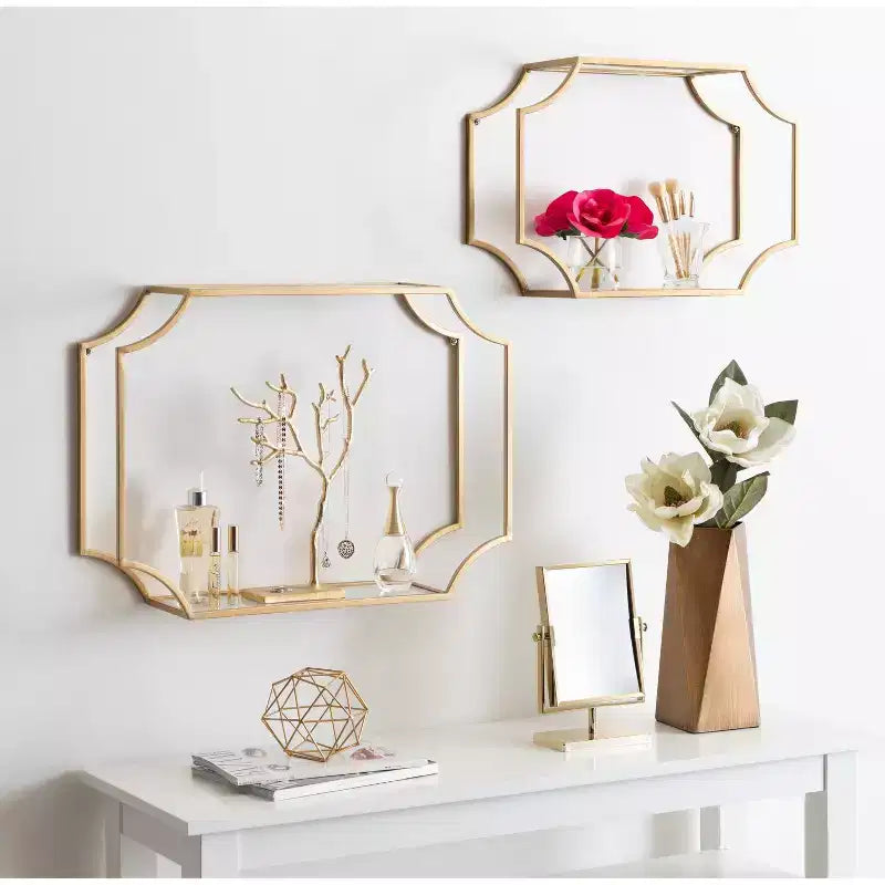 2pc Modern Glam Metal Wall Shelf Set