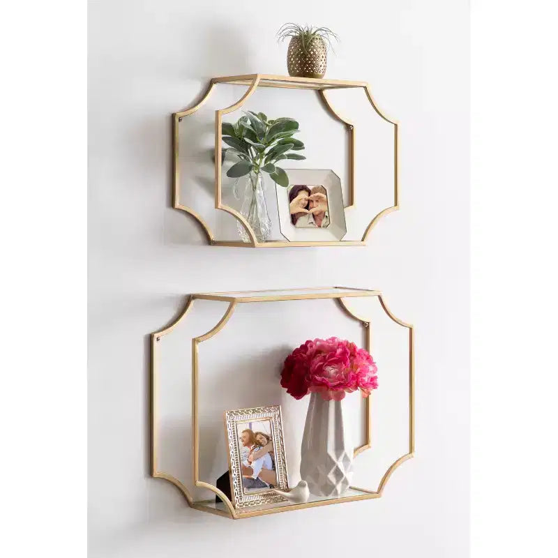 2pc Modern Glam Metal Wall Shelf Set
