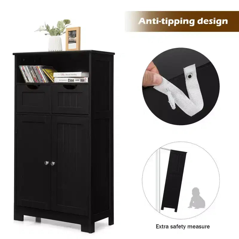 Bathroom Floor Cabinet Wooden Storage Organizer w/Drawer Doors
