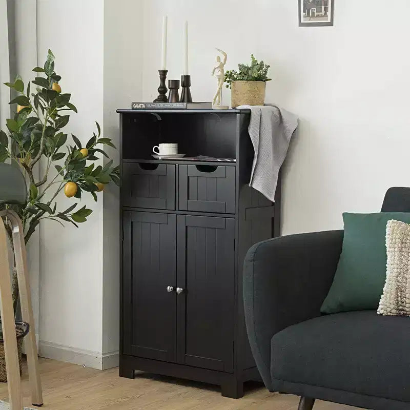 Bathroom Floor Cabinet Wooden Storage Organizer w/Drawer Doors