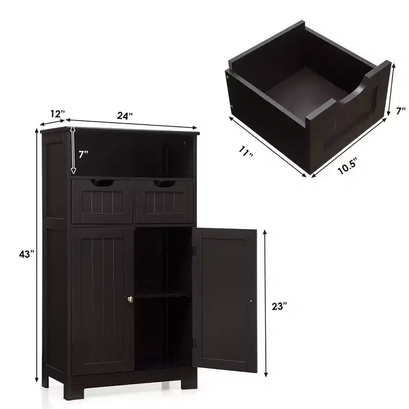Bathroom Floor Cabinet Wooden Storage Organizer w/Drawer Doors