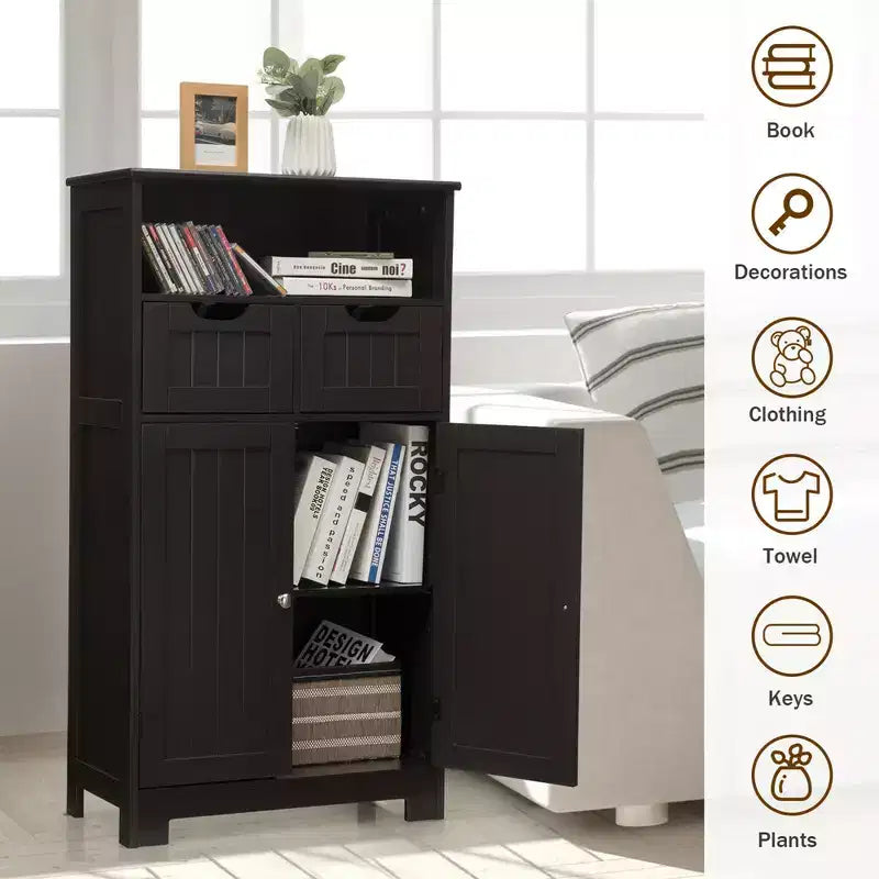 Bathroom Floor Cabinet Wooden Storage Organizer w/Drawer Doors