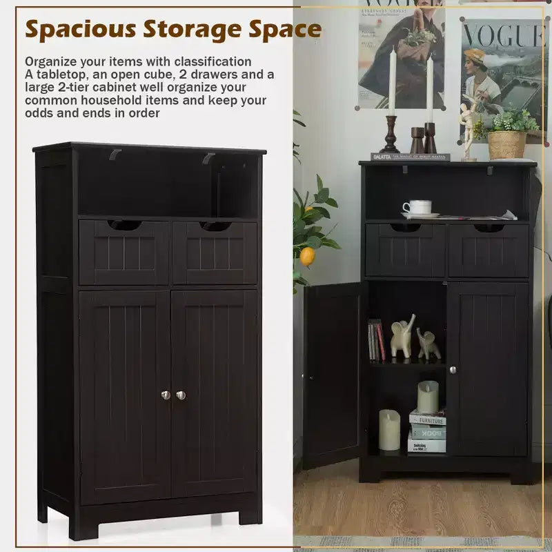 Bathroom Floor Cabinet Wooden Storage Organizer w/Drawer Doors