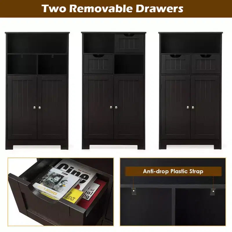 Bathroom Floor Cabinet Wooden Storage Organizer w/Drawer Doors
