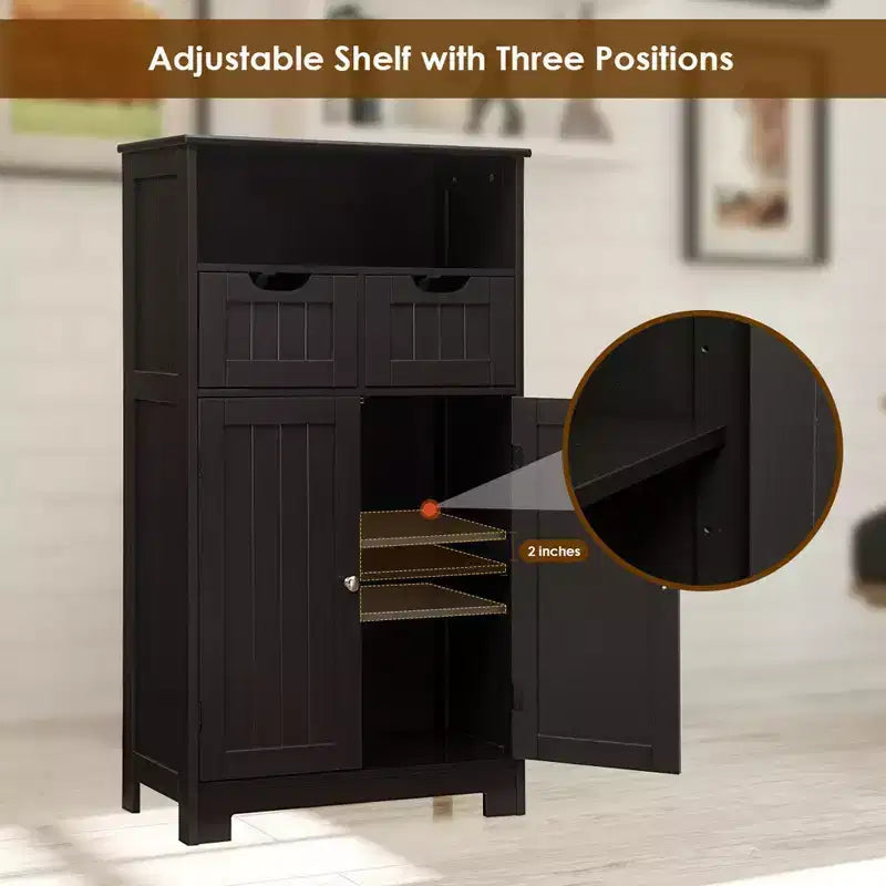 Bathroom Floor Cabinet Wooden Storage Organizer w/Drawer Doors
