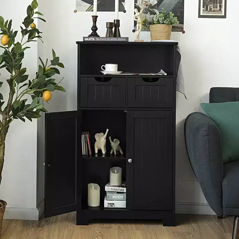 Bathroom Floor Cabinet Wooden Storage Organizer w/Drawer Doors