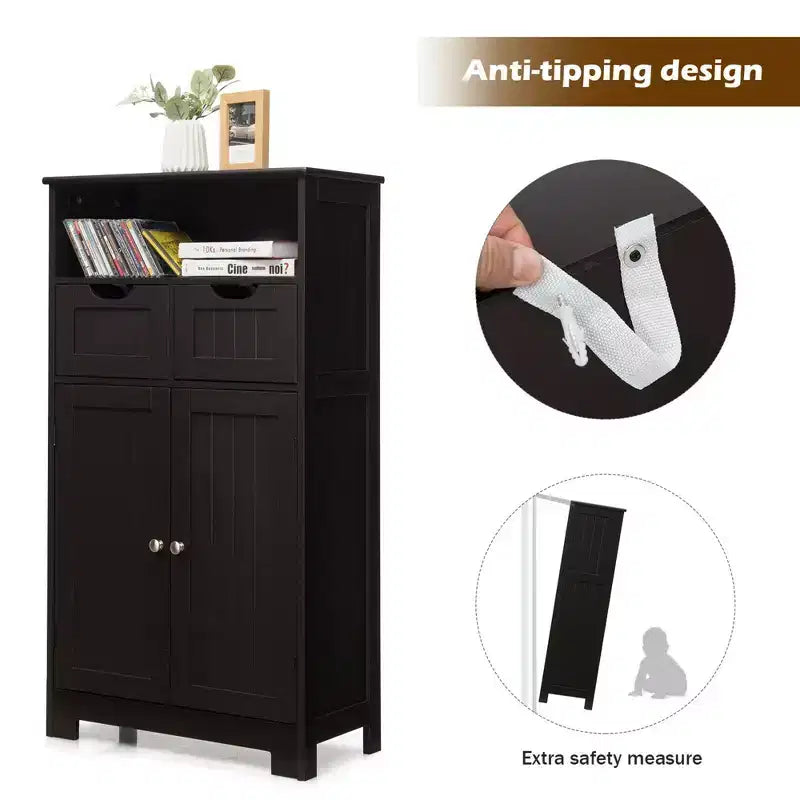 Bathroom Floor Cabinet Wooden Storage Organizer w/Drawer Doors