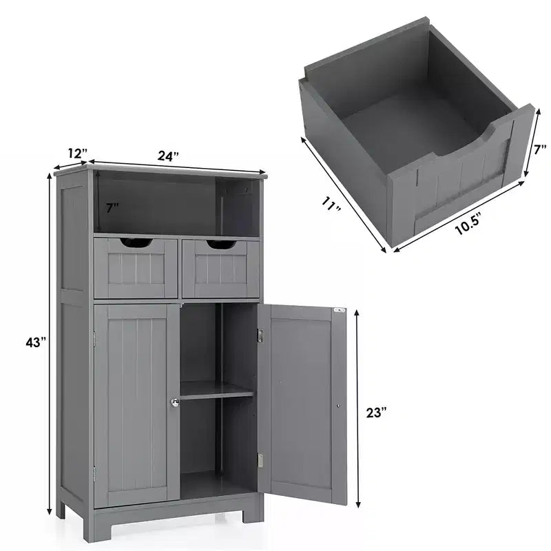 Bathroom Floor Cabinet Wooden Storage Organizer w/Drawer Doors