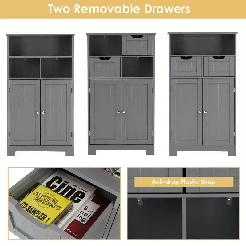 Bathroom Floor Cabinet Wooden Storage Organizer w/Drawer Doors