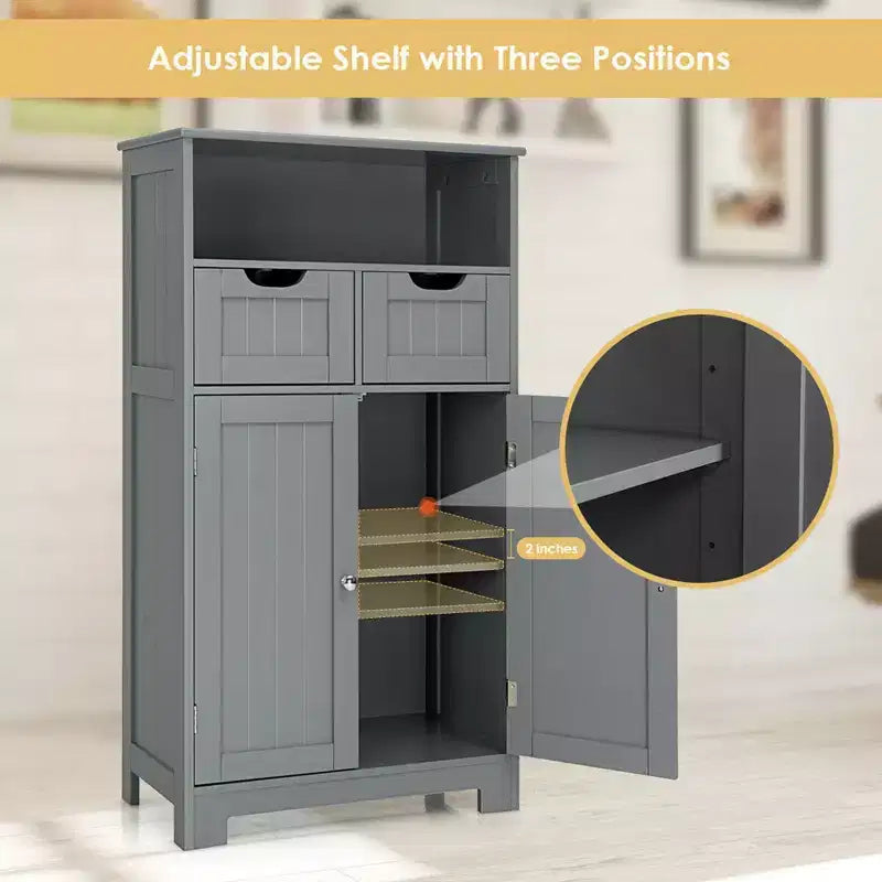 Bathroom Floor Cabinet Wooden Storage Organizer w/Drawer Doors