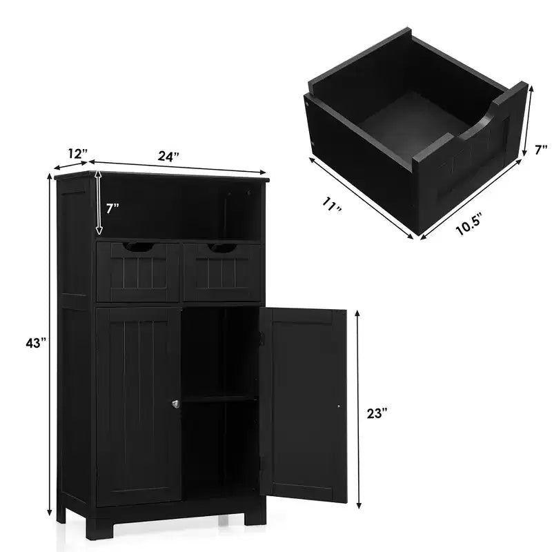 Bathroom Floor Cabinet Wooden Storage Organizer w/Drawer Doors