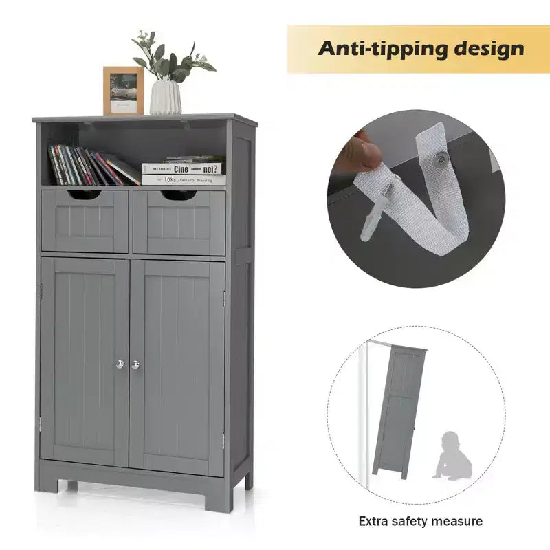 Bathroom Floor Cabinet Wooden Storage Organizer w/Drawer Doors