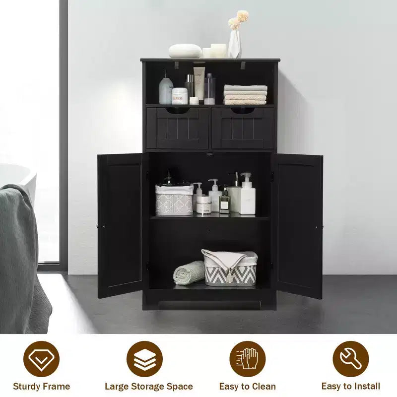 Bathroom Floor Cabinet Wooden Storage Organizer w/Drawer Doors