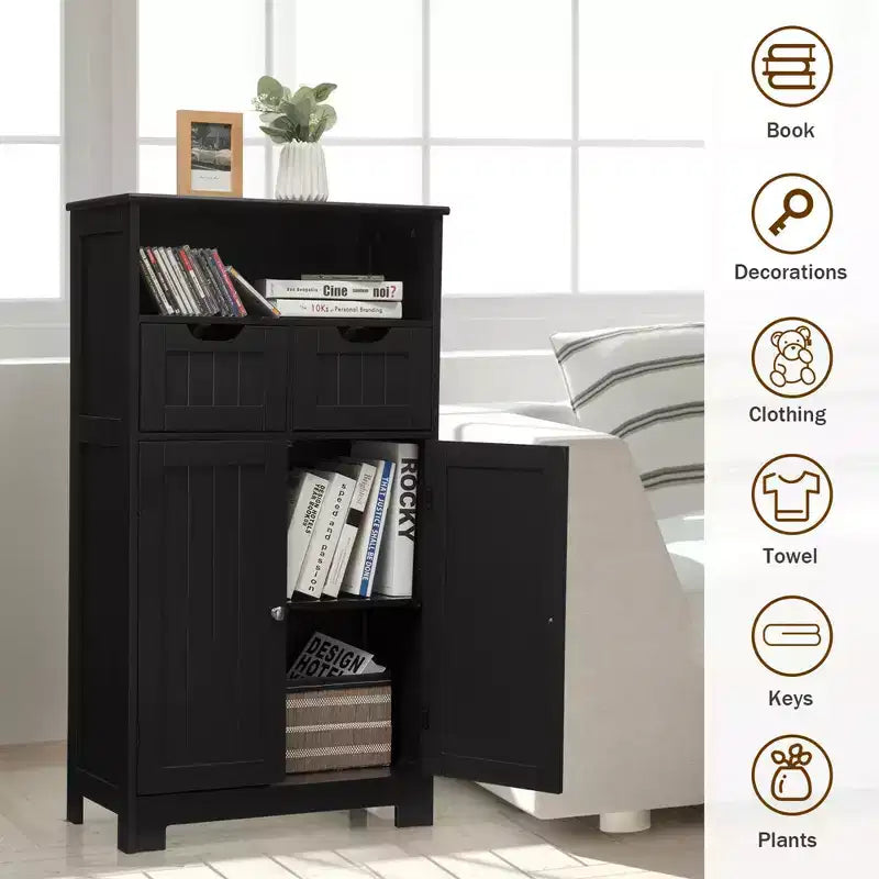 Bathroom Floor Cabinet Wooden Storage Organizer w/Drawer Doors