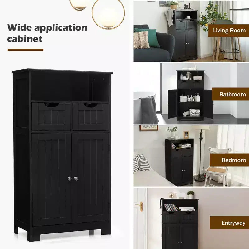 Bathroom Floor Cabinet Wooden Storage Organizer w/Drawer Doors