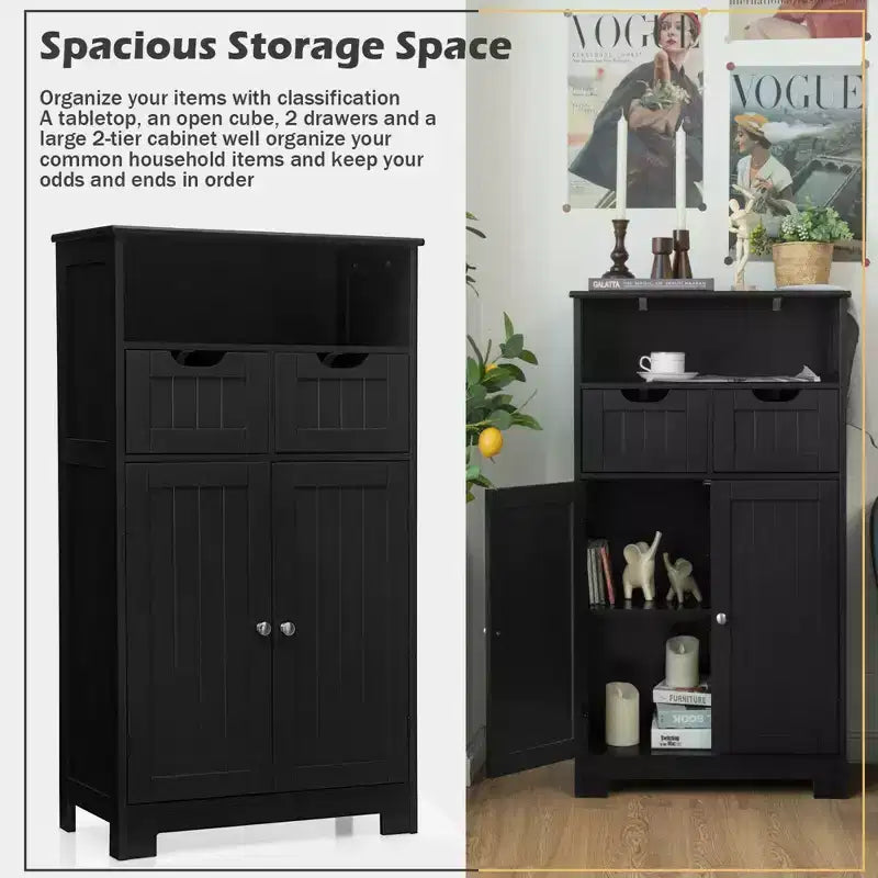 Bathroom Floor Cabinet Wooden Storage Organizer w/Drawer Doors