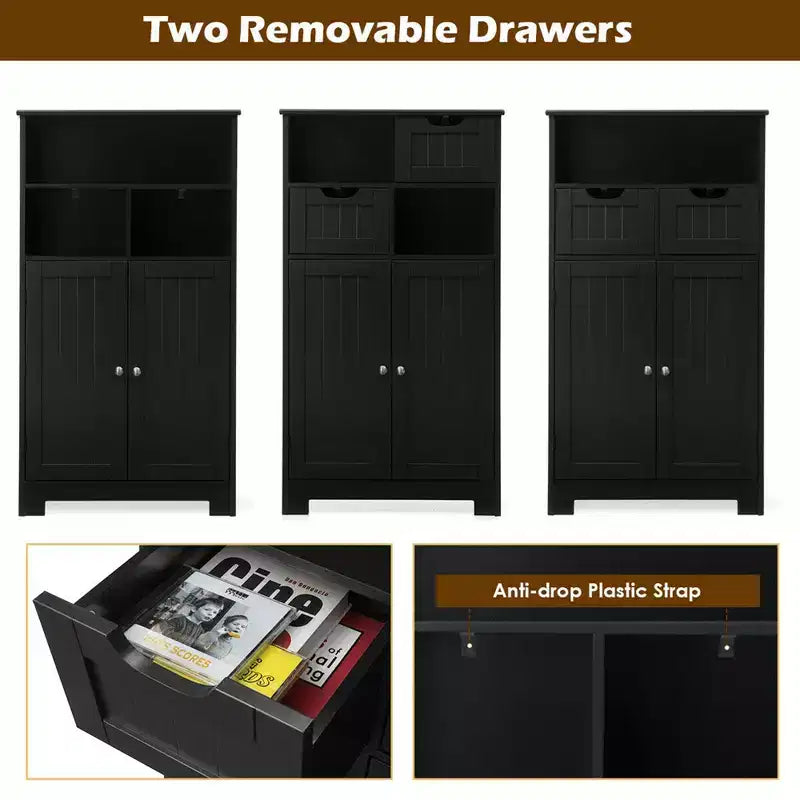 Bathroom Floor Cabinet Wooden Storage Organizer w/Drawer Doors