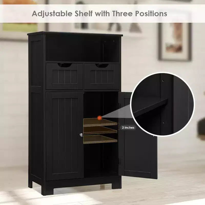 Bathroom Floor Cabinet Wooden Storage Organizer w/Drawer Doors